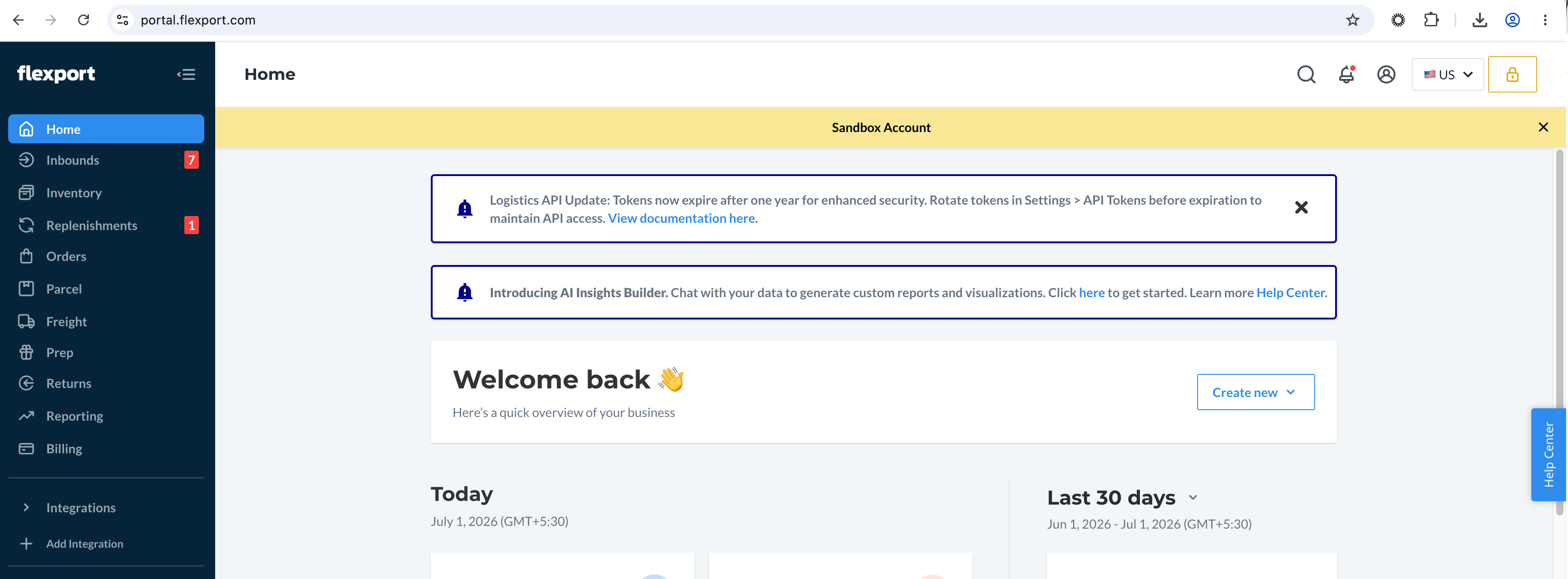 Seller Portal showing the Sandbox Account banner